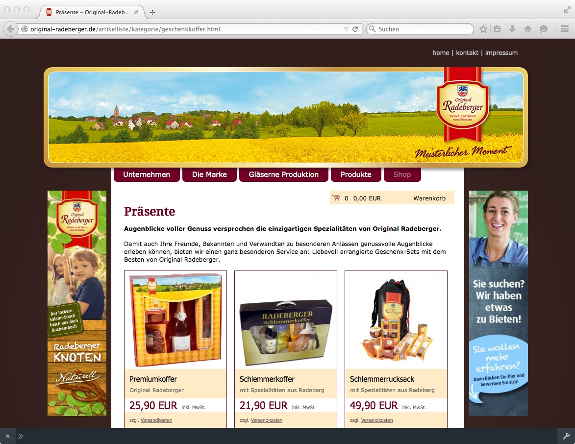 WebShop http://original-radeberger.de Screen Website Shop